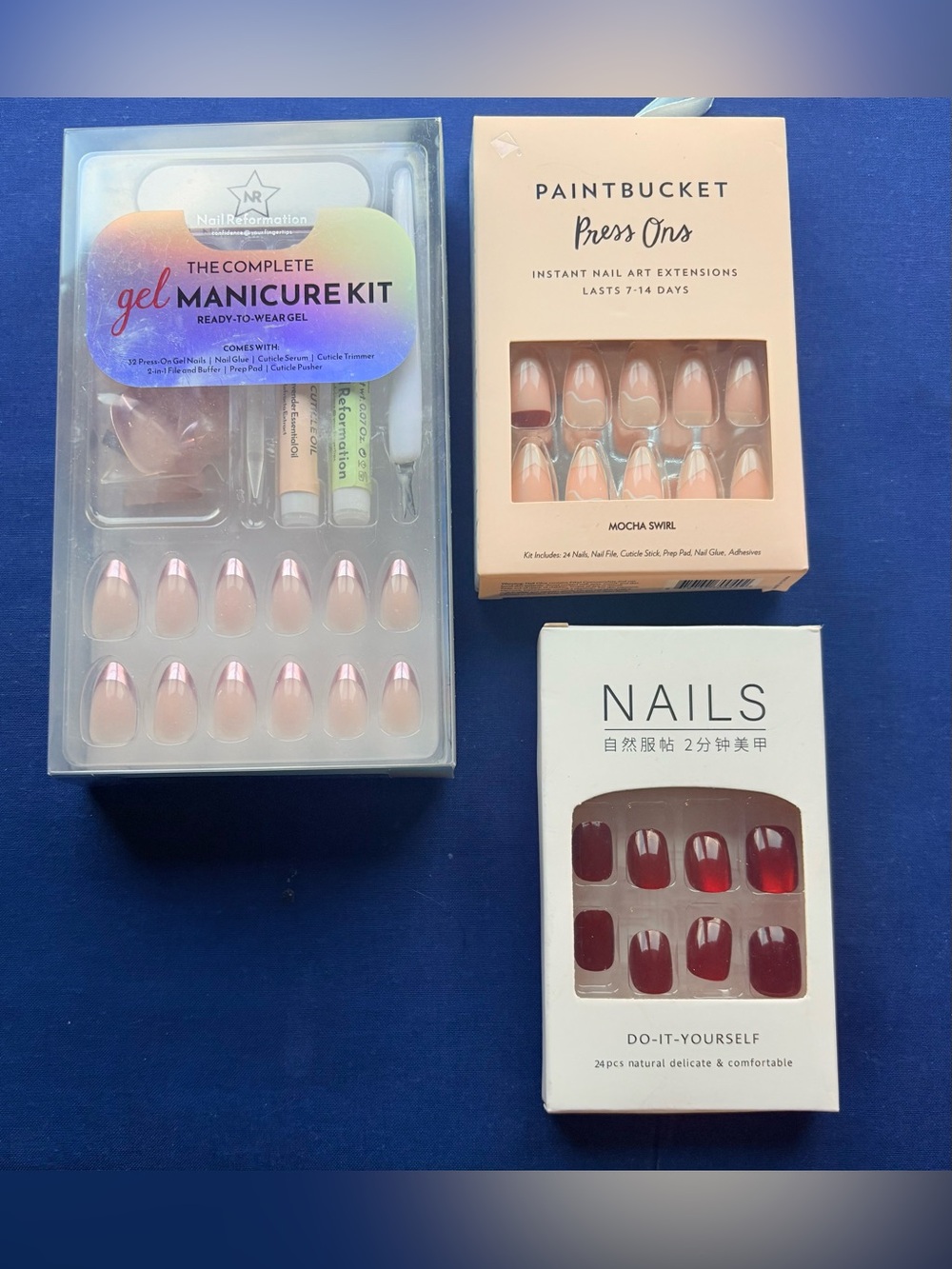 Lot of 3-Nail Reformation The Complete Gel Manicure Kit, Paintbucket Press Ons